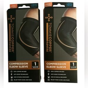 Tommie Copper Black Adult Sport Spandex Compression Elbow Sleeve Unisex Set of 2